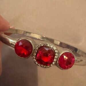 Elegant Silver Bracelet with Red Gemstones